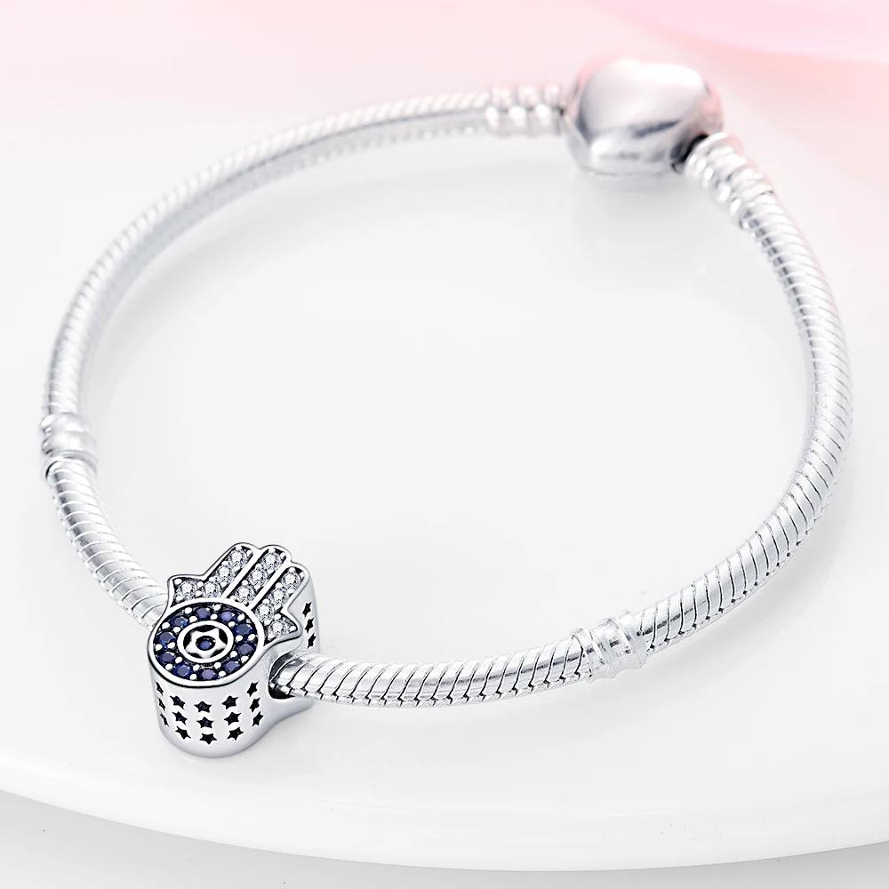 Charms Original Kupferbeschichtet Blaue Zirkonia Handabdruck Perlen Passend für Armband DIY Geschenk Damen Zartes Schmuckzubehör