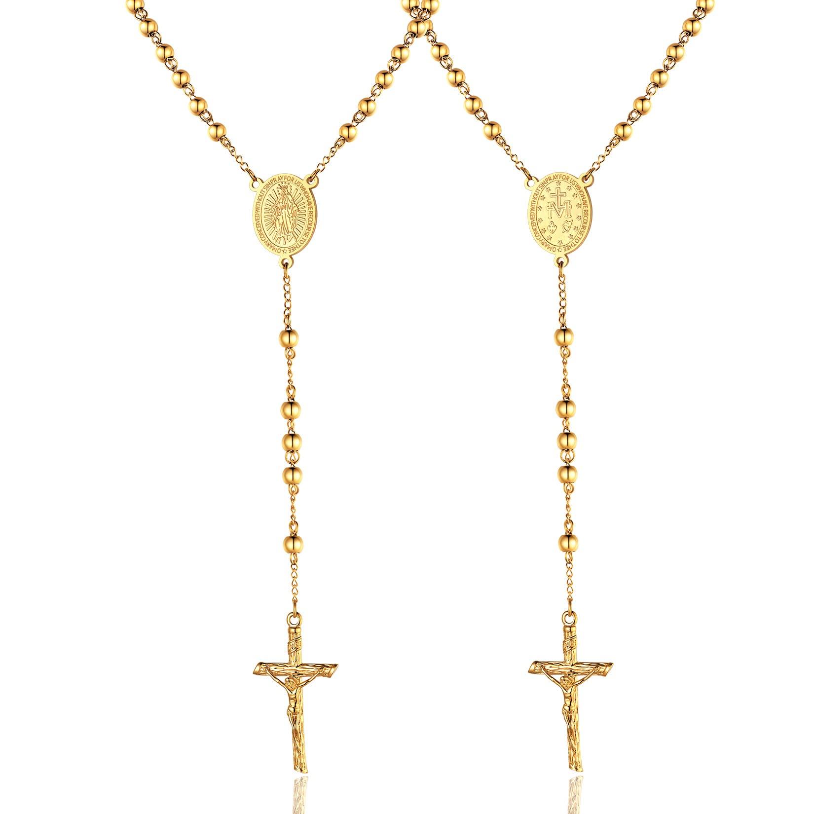 ChainsPro Y-shaped Long Necklace for Women, Cross, Crucifix, Virgin Mary, Miraculous Medal, Rosary Accessory