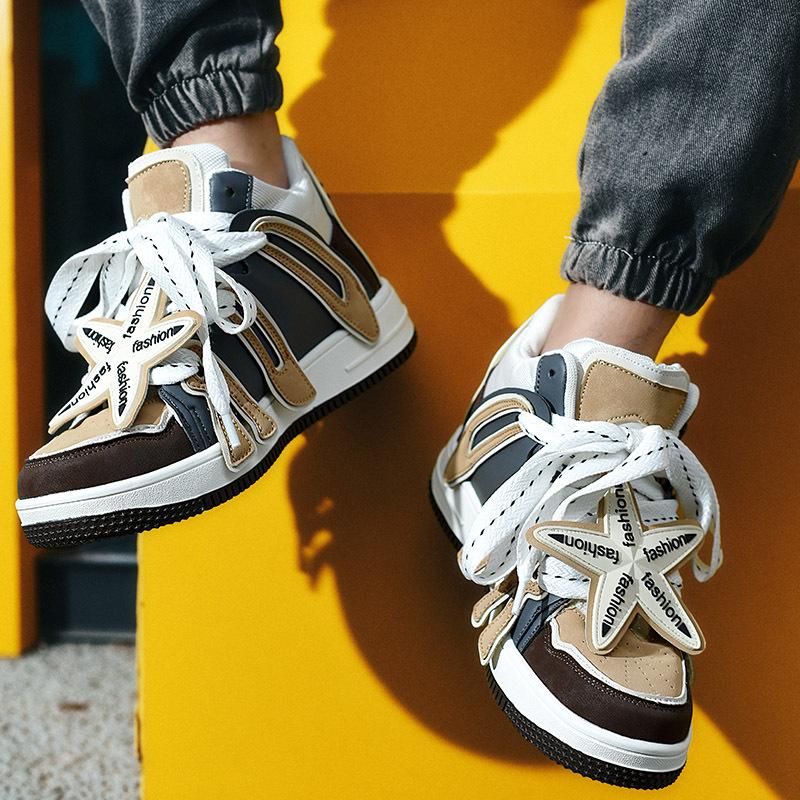 European Station Men's Shoes American High Street Letter Niche Bread Shoes Retro Skateboard Shoes Platform High Top Casual Moral Training Shoes