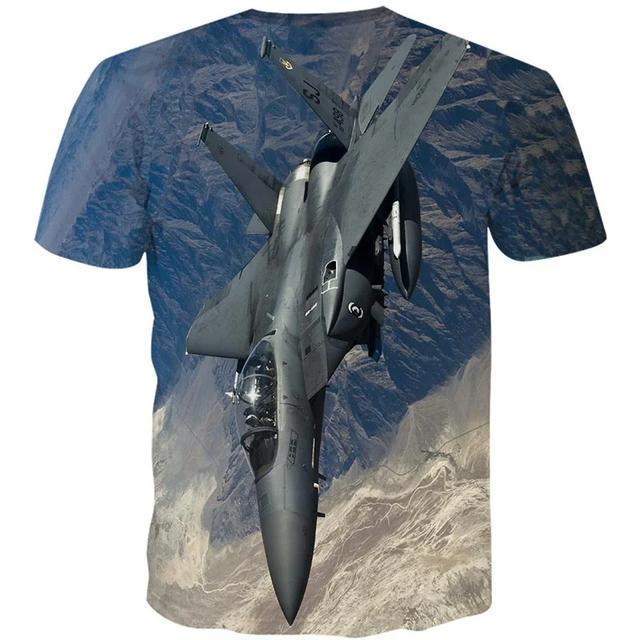 Aircraft Fighter Graphic T Shirt for Men Tops 3D Printing Round Neck Short Sleeve Summer Fashion Casual T-shirts Streetwear