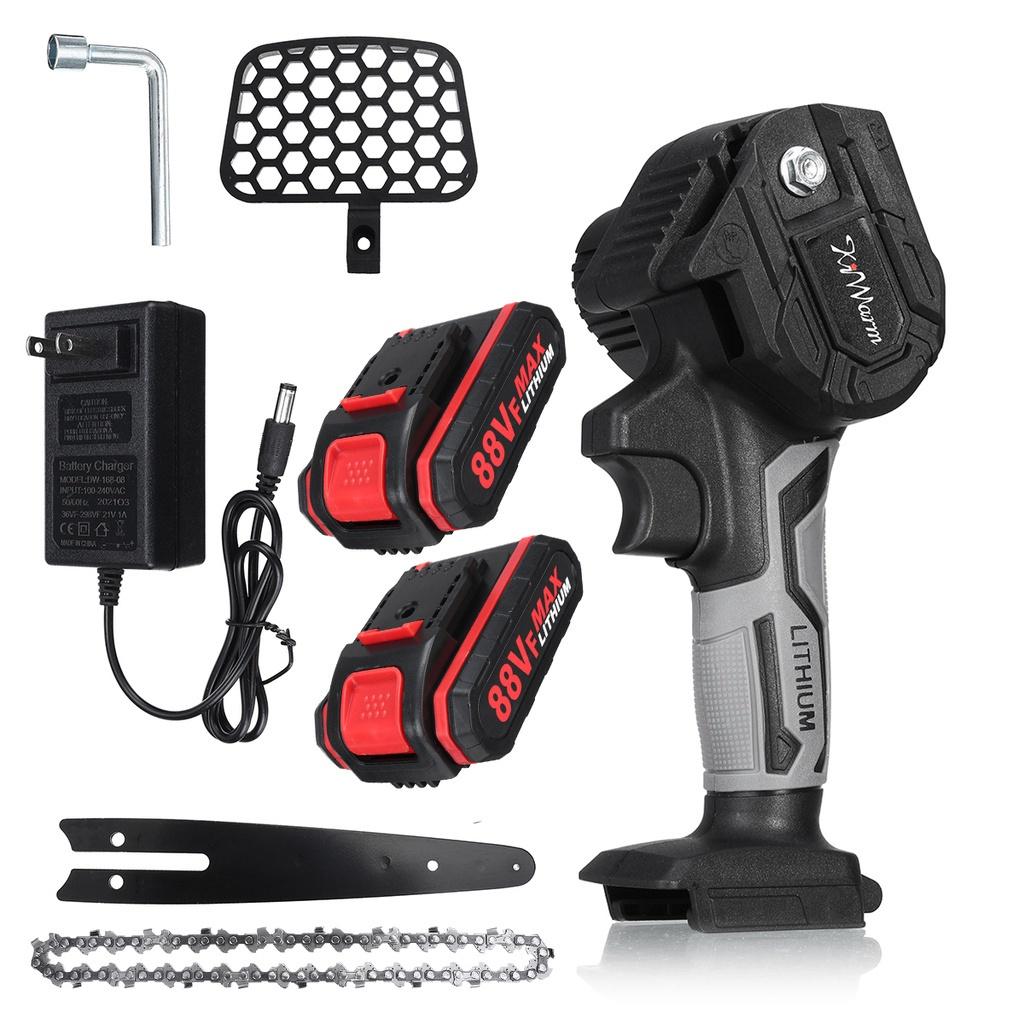 6 Inches 88V 3000W Mini Electric Chain Saw With 1/2Pcs Battery Rechargeable Woodworking Pruning Saw One-handed Garden 3000W