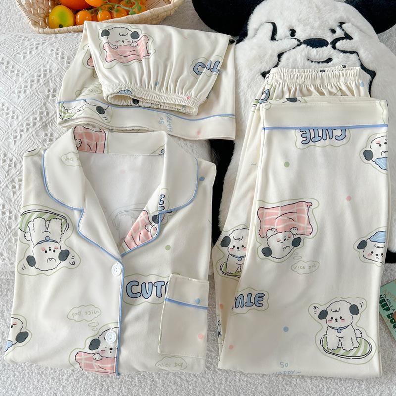 Mengqu Puppy Casual Sweet Short Sleeve Summer Pajamas Women'S High Value Three-Piece Loungewear