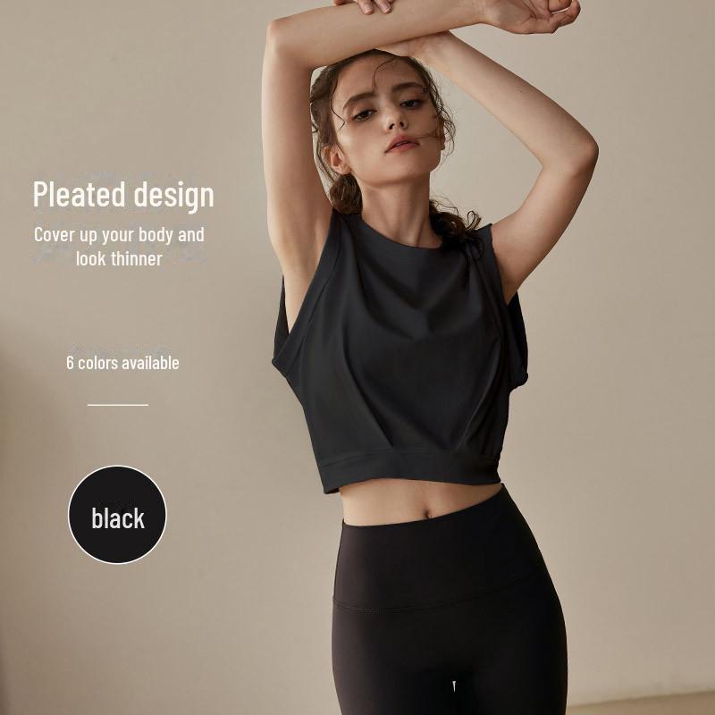 Женский свободный спортивный жилет без рукавов для занятий йогой бегом пилатесом и фитнесом L for 55-625 kg чёрный 1379₽