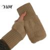 Winter Warm Fleece Lined Mittens 1 Pair Fingerless Gloves, Half Finger Mittens, for Cold Weather Soft Fuzzy Thermal Gloves Driving Writing Typing
