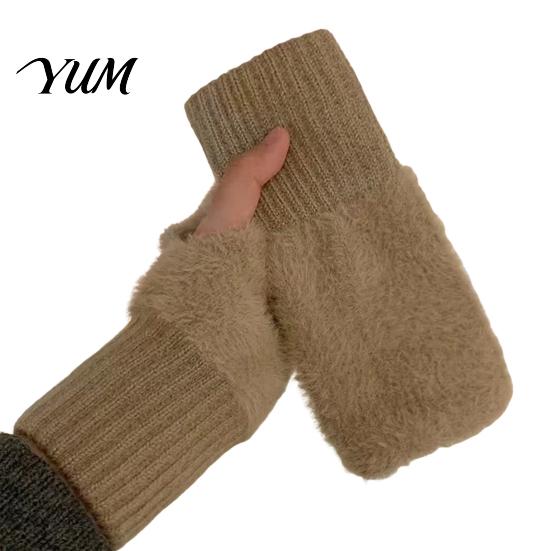 Winter Warm Fleece Lined Mittens 1 Pair Fingerless Gloves, Half Finger Mittens, for Cold Weather Soft Fuzzy Thermal Gloves Driving Writing Typing
