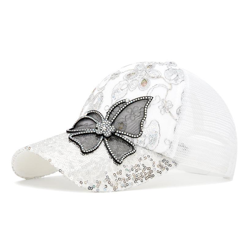 Summer Women's Rhinestone Bow Cap Mesh Breathable Sun Protection Baseball Cap Outdoor Sun Hat