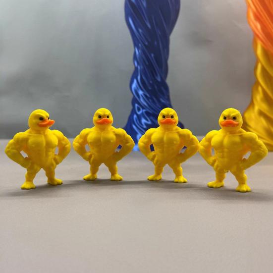 Svalnatá kachna socha 3D tištěná žlutá svalnatá kachna figurka socha domácí kancelář stolní dekorace ozdoba milovníci posilovny dárek