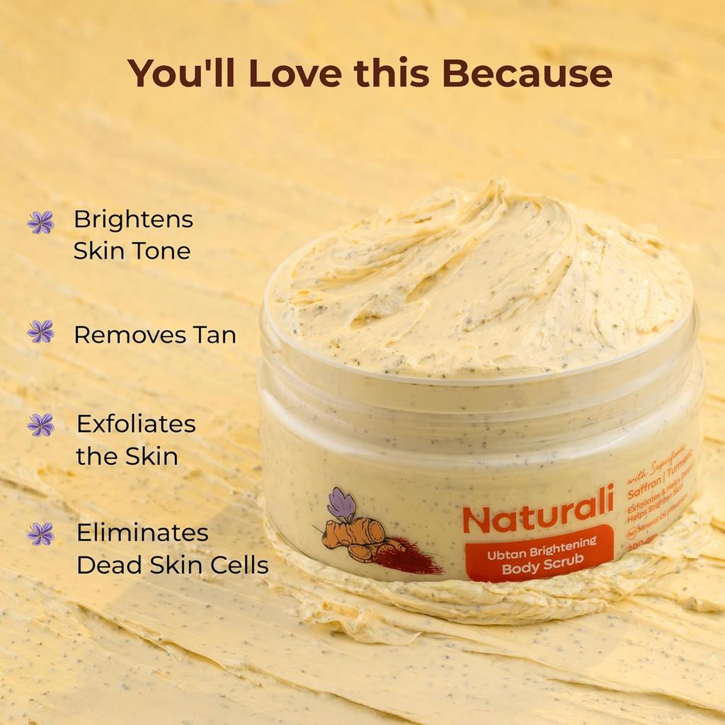 Naturali Ubtan Brightening Body Scrub 200g Pack of 1 | Exfoliates Removes Tan Boosts Skin Glow