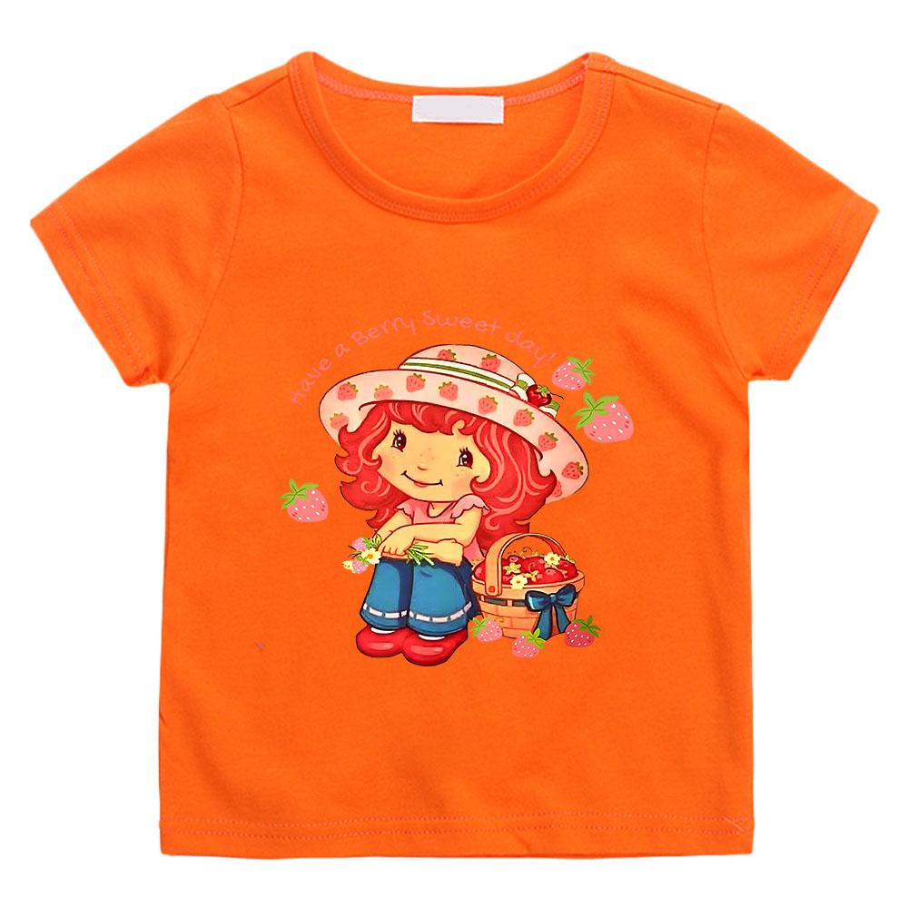 Camiseta Infantil de Algodón 100% Fresa con Pastel Estampado de Dibujos Animados Retro Camisetas Lindas de Manga Corta Casual Cuello Redondo Tops para Niños Camiseta de Anime de Verano