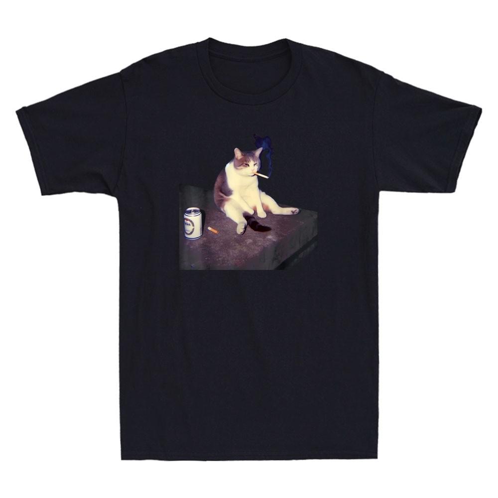 Cigarette Kitten Funny Smoking Cat Meme Stupid Brainrot Men s T-Shirt Black Tee S