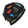 Fashionable Knit Polyester Beanie Hat With Fishing Lure Pattern, Stretchable Skull Cap With Elastic Weave