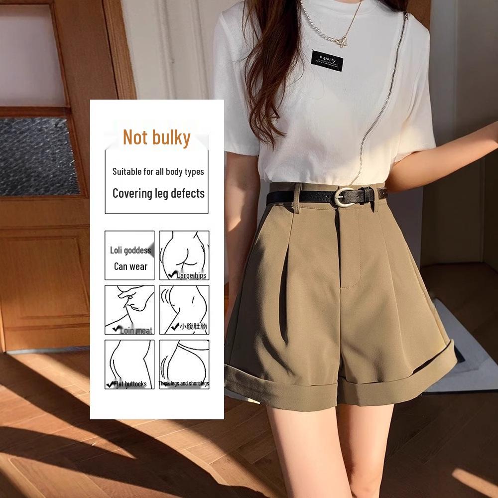 Summer 2025 Women's High Waist Pleated A-line Wide Leg Suit Shorts