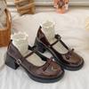 Patent Leather Jk Uniform Dress Shoes for Women Vintage Square Heels Mary Jane Shoes Woman Japanese Style Bow Buckle Strap Pumps