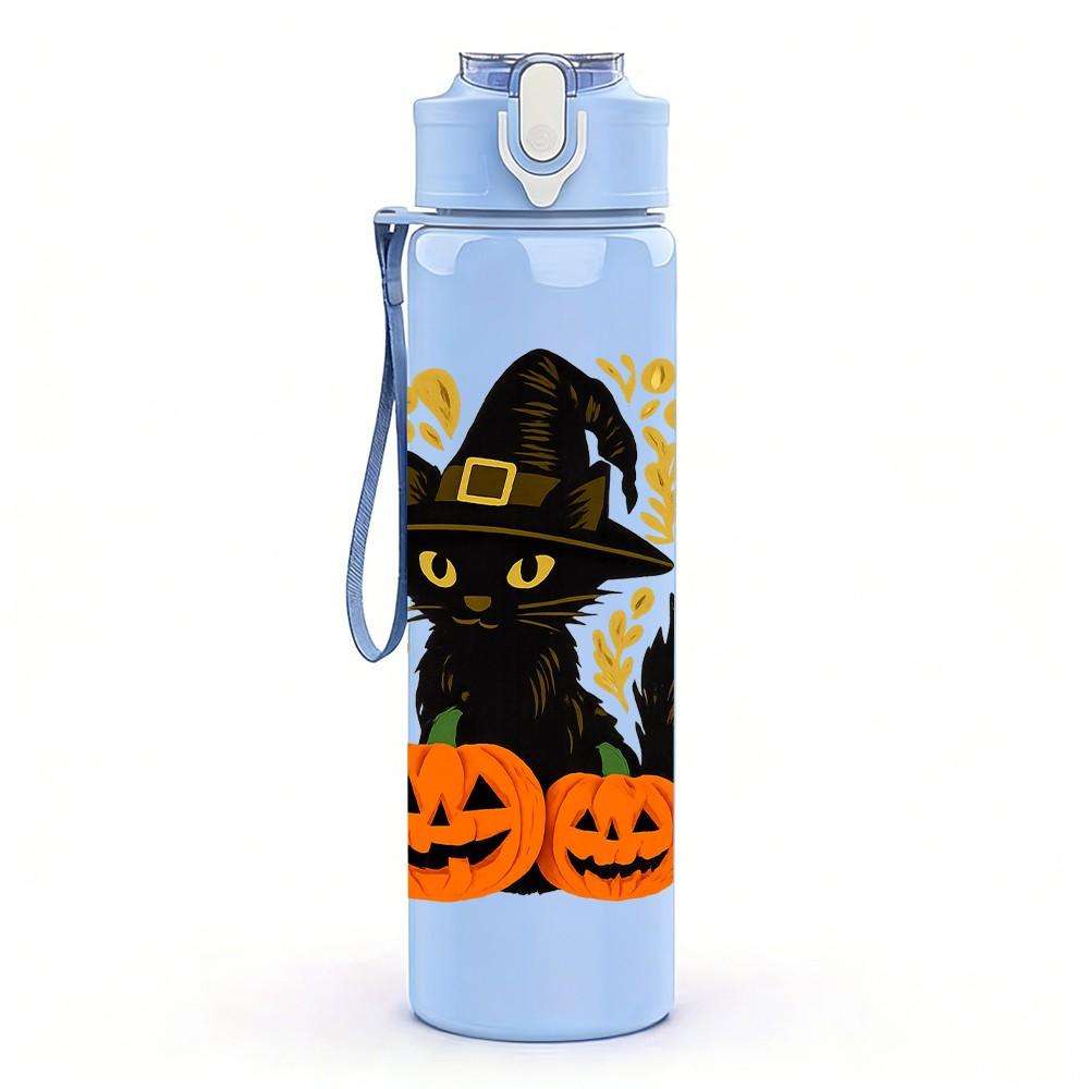 1PC Witch Pumpkin Halloween 750ml Color Plastic Sports Water Bottle Leakproof Flip Straw Lid Suitable for Sports Office Home Use
