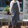 Oversized Cotton Linen Apron, Strapless Sleeveless Japanese Style Solid Color Patchwork, Loose Fit Artistic Bib Apron