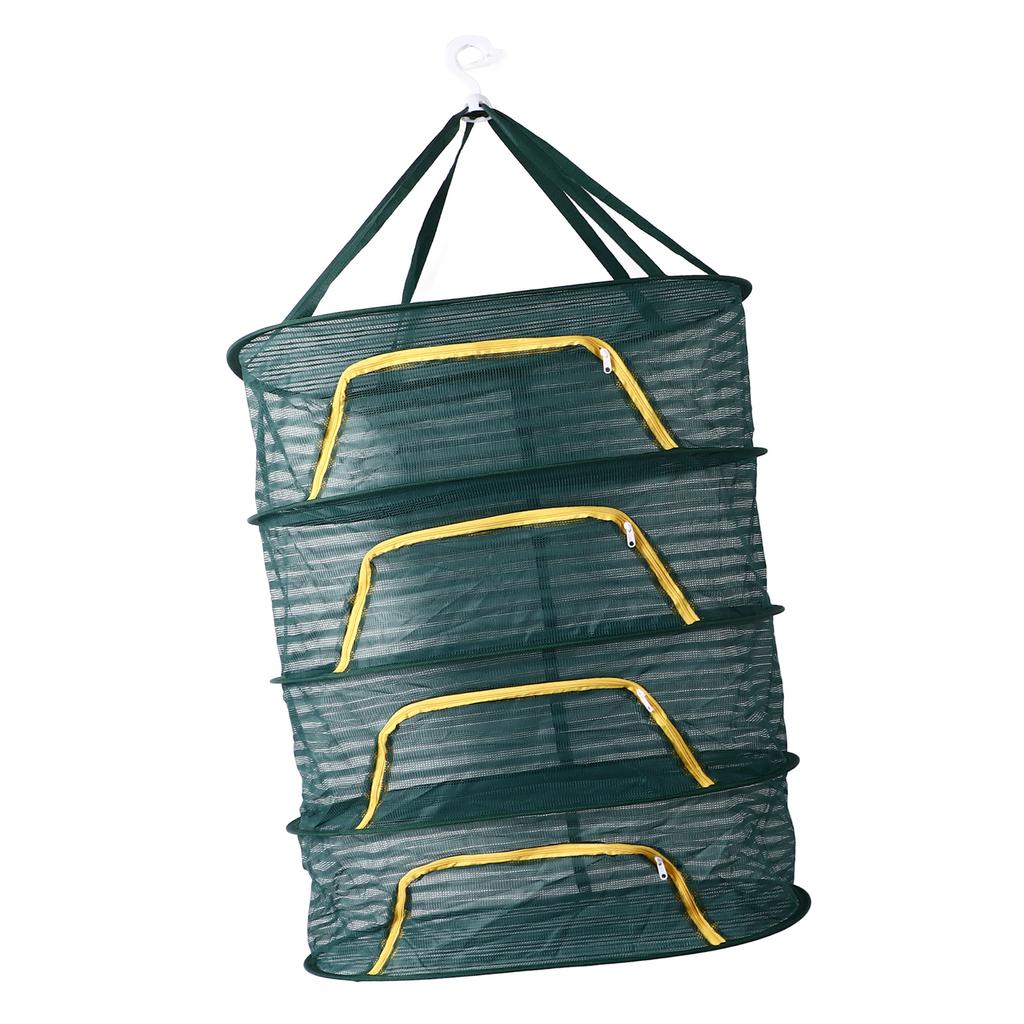 4patrový sušák na bylinky se zipem ve tvaru U, tmavě zelený, skládací, s vysoce elastickou jemnou síťovinou, na rostliny