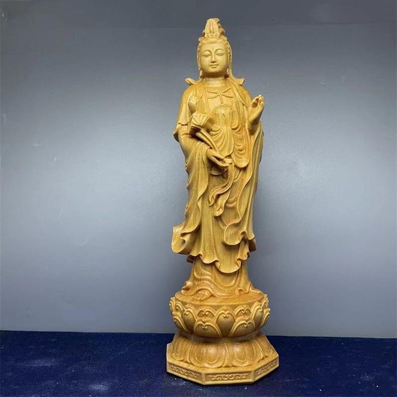 Natural Solid Wood Sculpture Guanyin, Buddha Tathagata Statue ,Chinese Buddhist Figures Home Room Office Feng Shui Statues