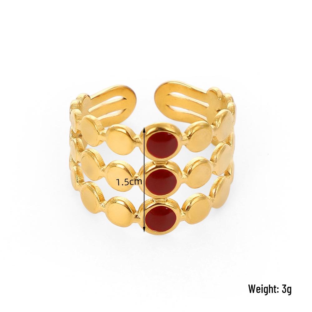 European Ethnic Colorful Stone Open Stainless Steel Drip Oil Turquoise Adjustable Ring