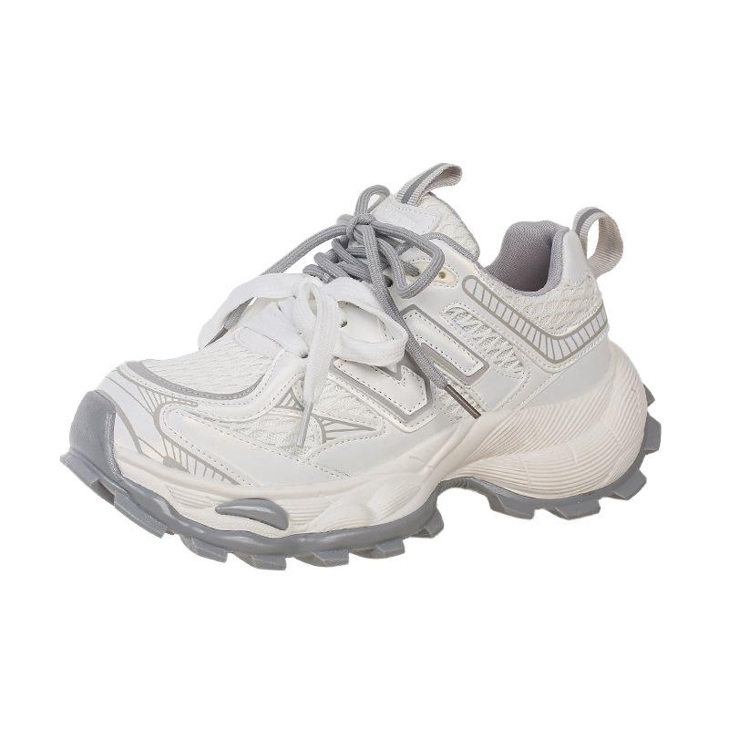 

Leather mesh platform dad shoes women s 2025 spring new straps show small feet, lightweight and heightening casual sports shoes 35 бежевый