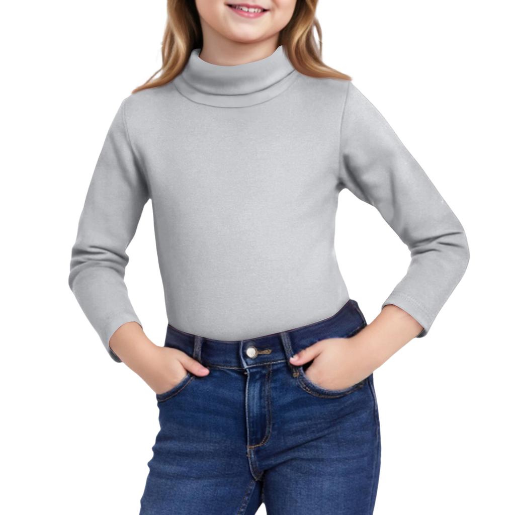 Girls Cute Tops Spring  High Neck Solid Long Sleeve Round Neck Top Party Birthday School Sweaters
