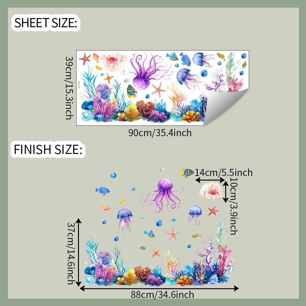 

Подводный мир Коралловые водоросли Самоклеящаяся наклейка для декора ванной комнаты и ванны 39x90cm разноцветный