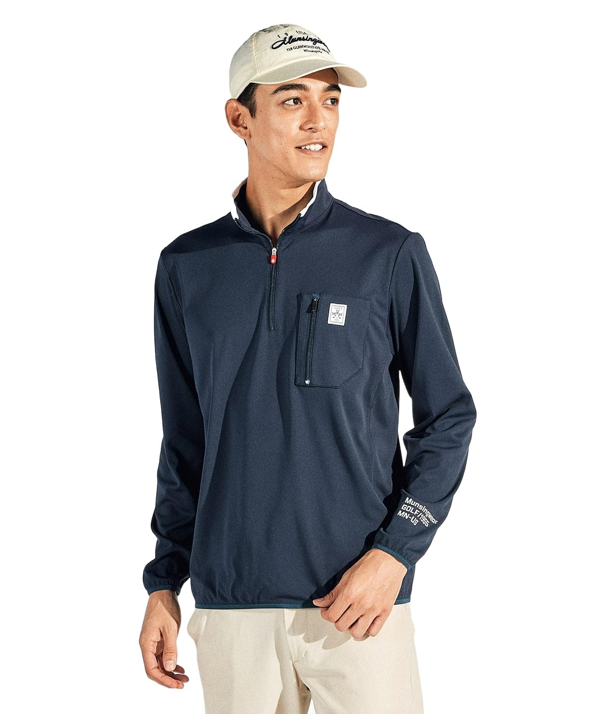 

Long Sleeve Shirt Half Zip Pocket Sunscreen Sweat Absorbent Quick Drying Cooling Golf MG5SLS23M NV00 [Munsingwear] Men s (Navy)