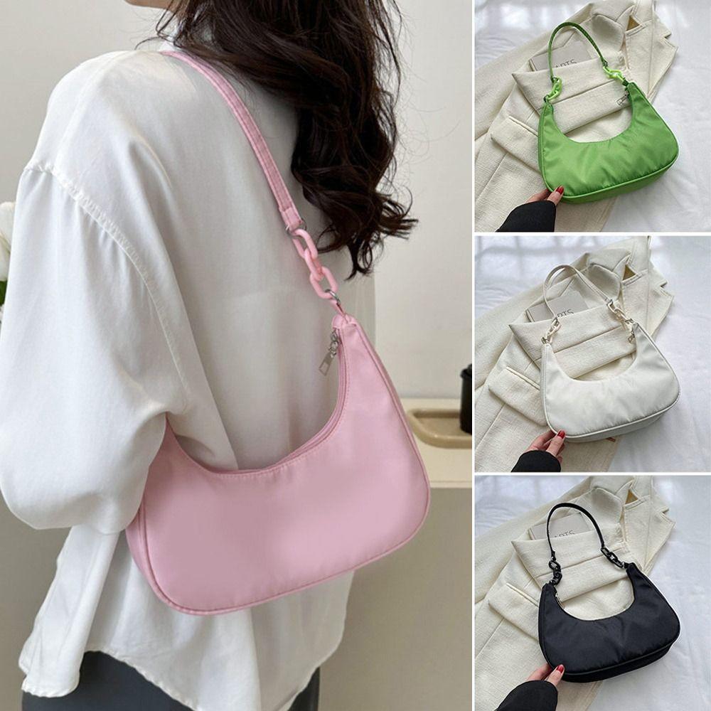 

Solid Color Underarm Bags Nylon Handbags Fashion Sling Bag Women Gilrs