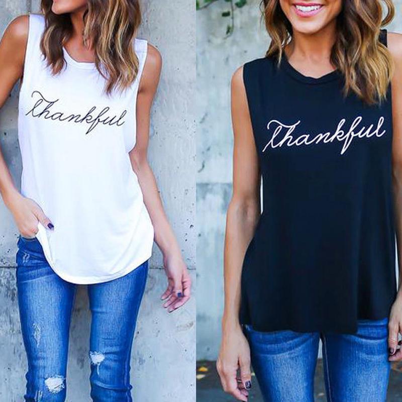 Girl Fashion Pretty Round Neck Sleeveless Vest Letter Printed Solid Color Tops