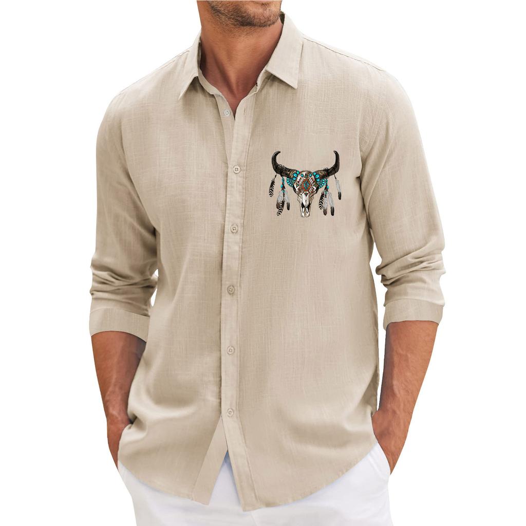 Men's Spring Casual Loose Printed Long Sleeved Shirt Men's Shirt