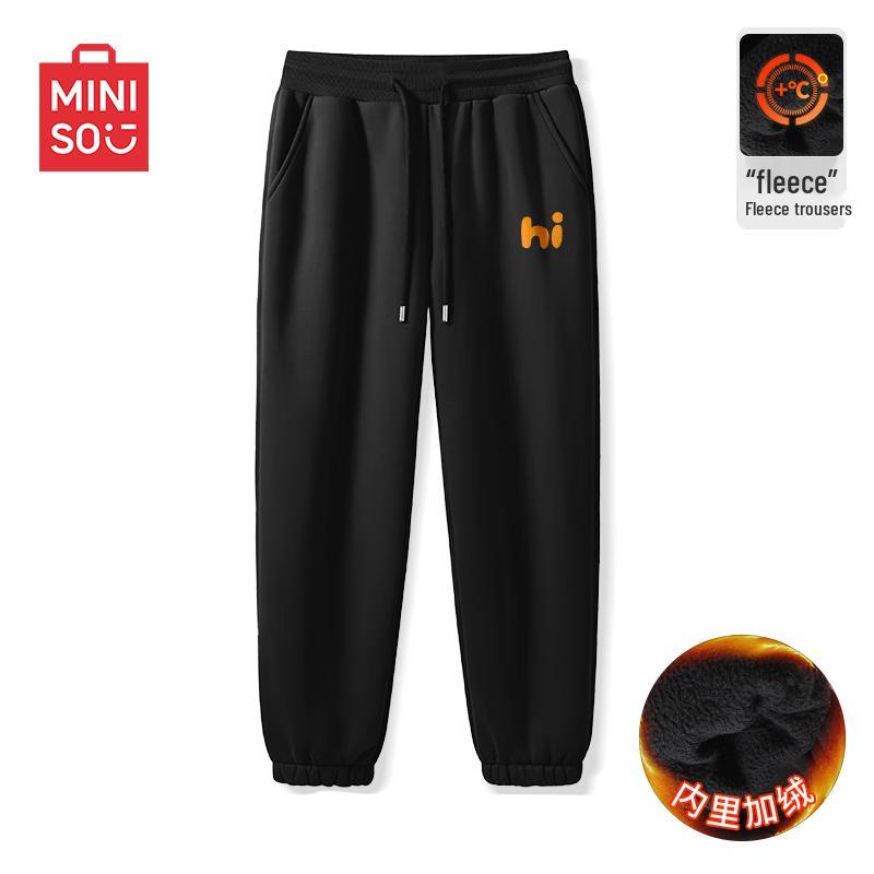 MINISO Men's New Winter Loose Fit Velvet-Lined Drawstring Jogger Pants