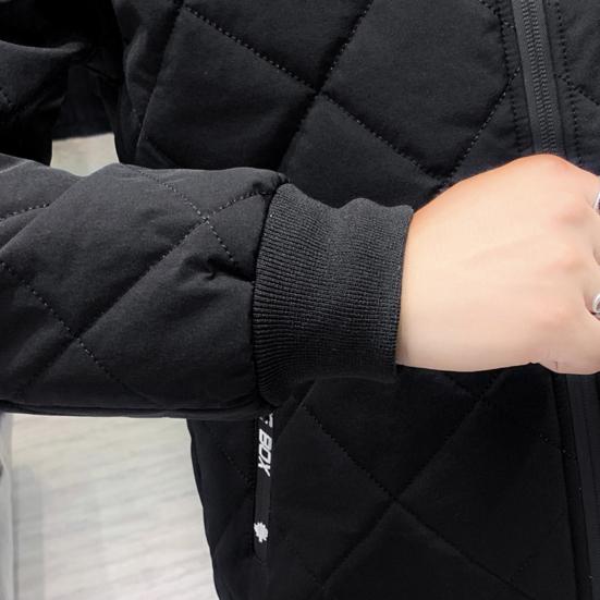 Men Cotton Coat Hooded Long Sleeve Solid Color Zipper Placket Quilted Jacket Elastic Hem