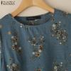 ZANZEA Women Casual Round Neck Half Sleeve Loose Floral Print Blouse
