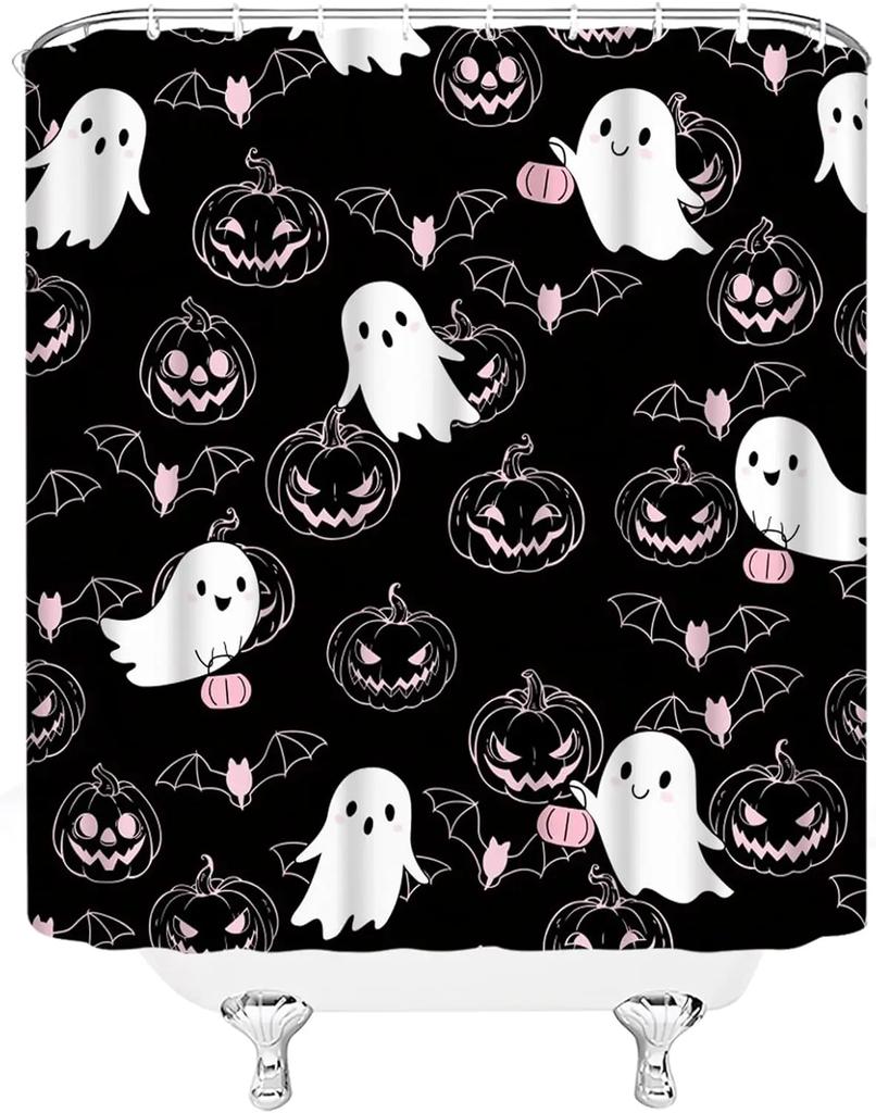 Halloween Shower Curtain Scary Pumpkins Spooky Ghost Gothic Fantasy Magic Horror Fabric Decorative Bathroom Curtains with