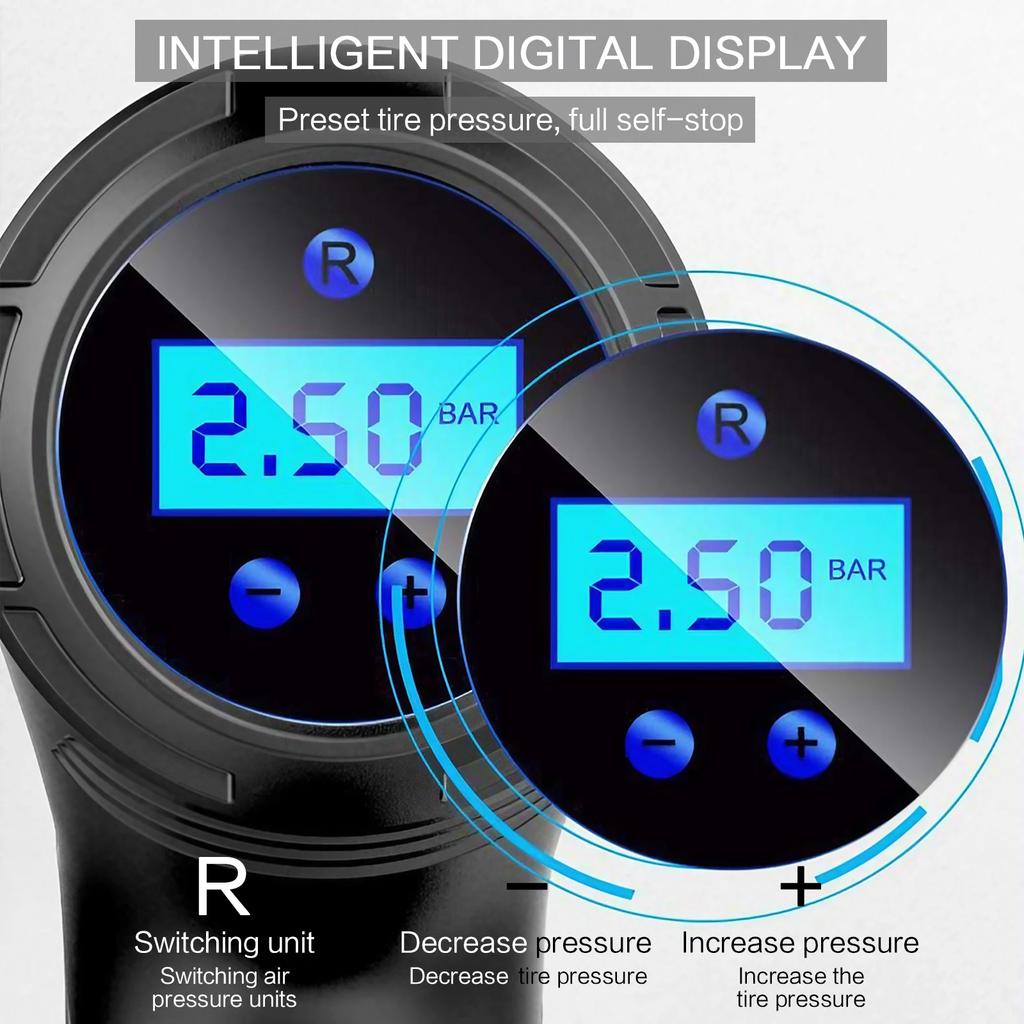 Portable Wireless Car Tire Pump USB Charging LED Display Screen Tire Pressure Monitoring Automatic Inflator for Cars