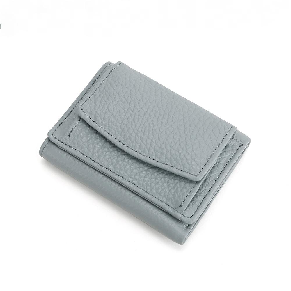 Damen-Geldbörse aus einfarbigem Leder mit kurzer Oberschicht aus Leder mit mehreren Kartentaschen und Schnalle, kleine Geldbörse mit Kartenhalter