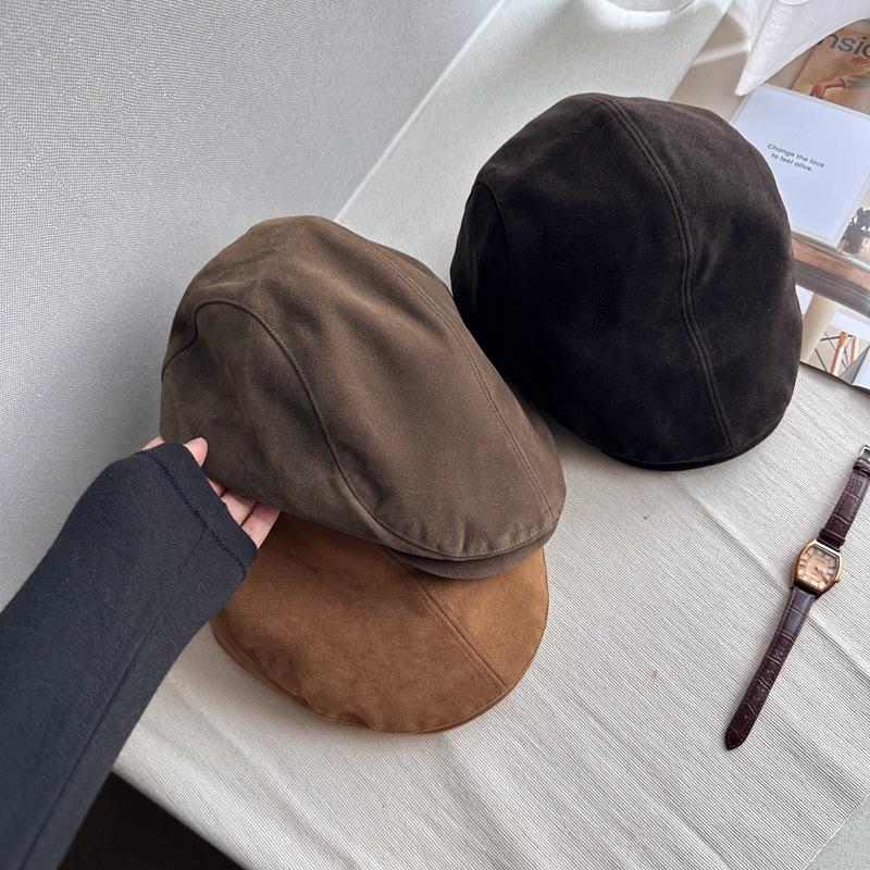 Autumn and Winter Literary and Retro Suede Forward Hat Men's and Women's Face Small Brown Cap Neutral Wind Ins Hat