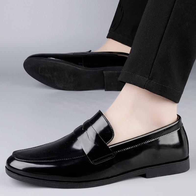 Lacquer Leather Men'S Shoes Comfortable And Flat Bottomed Casual Style Leisure Business Work Plus Size Black Loafers Slip On