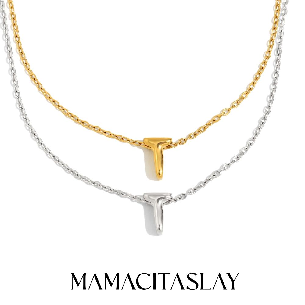 MamacitaSlay 316L Stainless Steel Letter Pendant Necklace Waterproof 18K Gold Plated Neck Jewelry Women's Minimalist Necklace