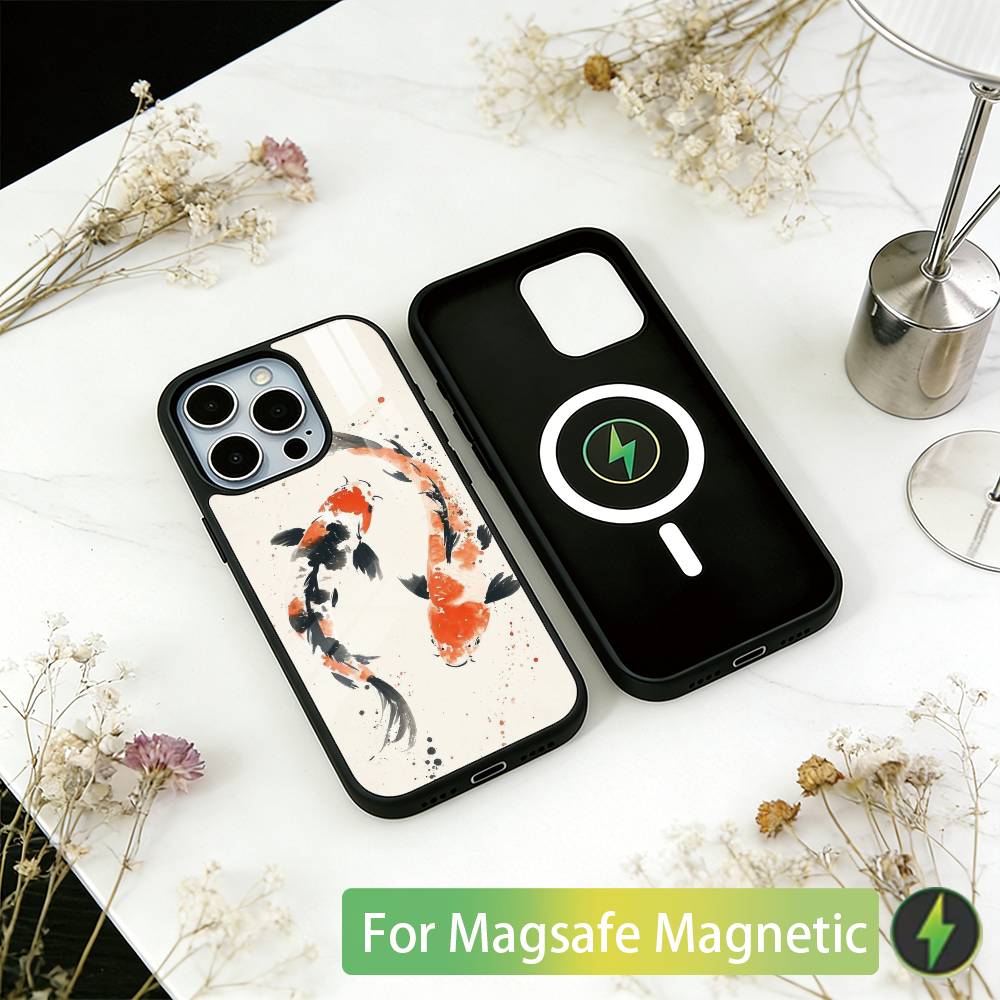Painting Koi Carp Art Phone Case For iPhone17,16,15,14,13,12,11 Plus,Pro Magnetic with Magsafe Wireless Charging