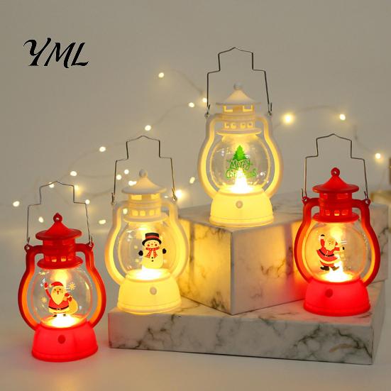 Xmas Window Ornament Christmas Lantern Night Light, Retro Santa/Snowman/Tree Handheld Oil Lamp with Festive Party Decoration Warm LED, Cute
