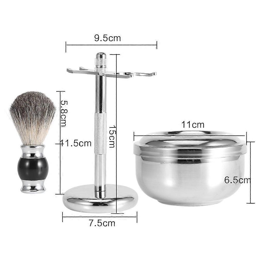Kit Pennello da Barba Premium - Set Pennello da Barba 3 in 1 Include Pennello da Barba in Pelo, Ciotola per Sapone da Barba in Acciaio Inossidabile e Supporto