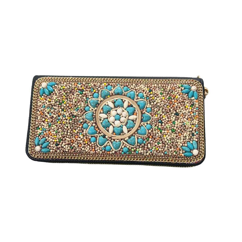 Ręcznie robiona etniczna retro kopertówka: Koraliki Ryżowe Kosmetyczka Wieczorowa na Zamek Błyskawiczny i do Przechowywania