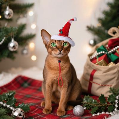 Cappello di Natale per Gatto Cucciolo Velluto Rosso Cappello di Natale per Animali Domestici con Fiocchi di Neve per Gatti Cani Piccoli Accessorio Costume Festivo