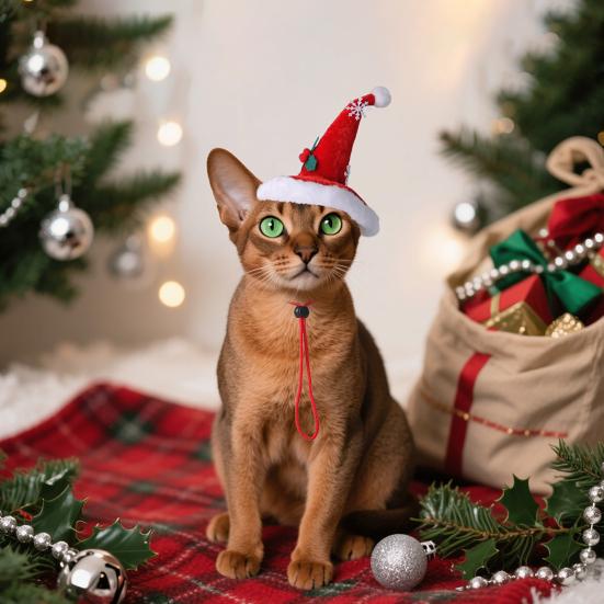 Pălărie de Crăciun pentru pisici Pălărie de Crăciun roșie din catifea pentru căței Pălărie pentru animale de companie cu fulgi de zăpadă pentru pisici câini mici accesoriu de costum festiv recuzită foto pentru petrecere