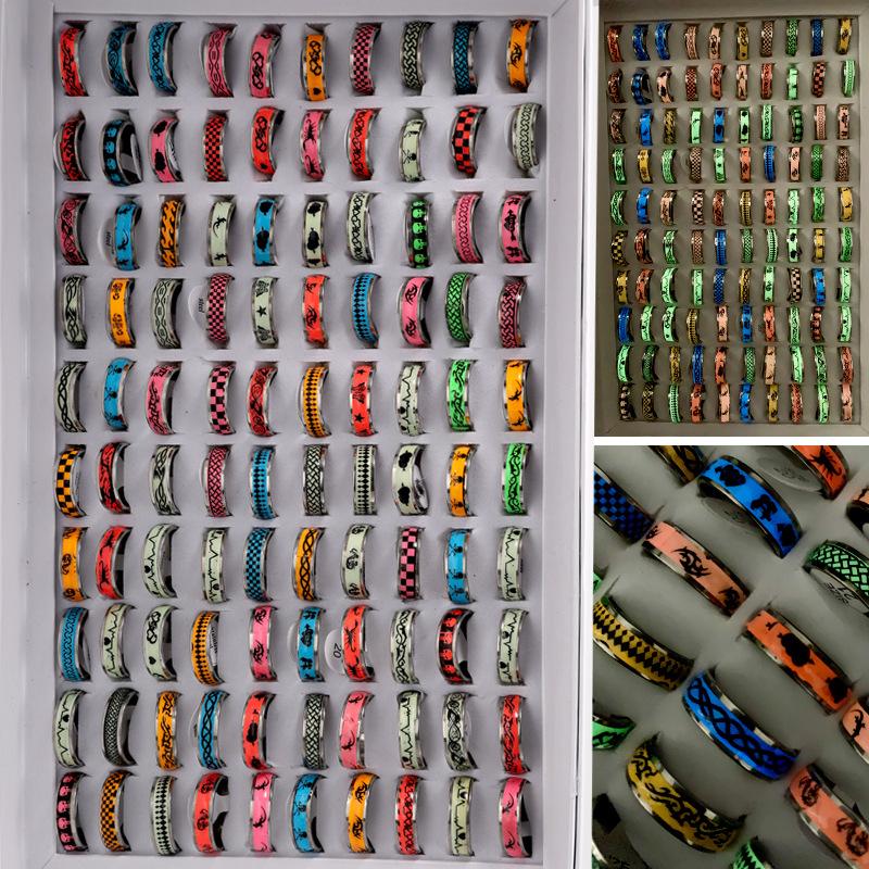 

10 шт. светящиеся смешанные кольца из нержавеющей стали, светящиеся кольца, пара колец