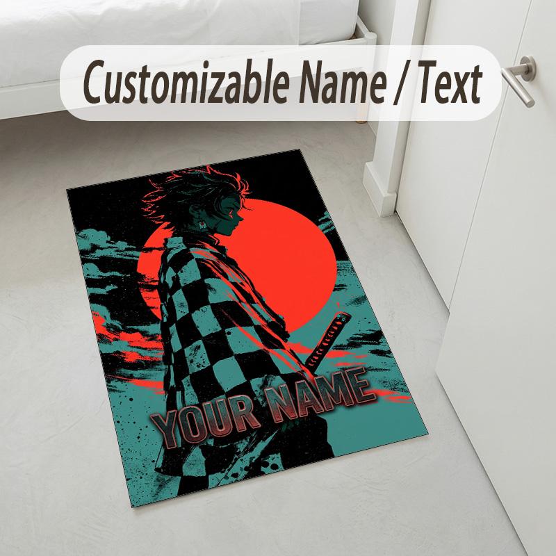 Personalized Crystal Velvet Carpet,Demon Slayer Custom Printed Name, Plush Area Rug For Home Indoor Decor