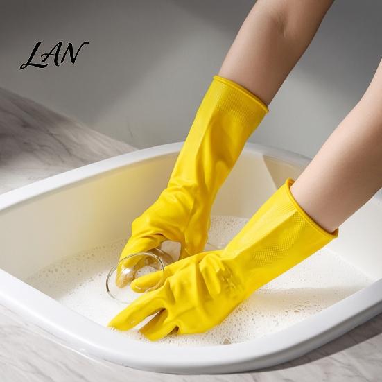 Heavy Duty PVC Gloves for Cleaning 2PCS Household Gloves, Reusable Waterproof Thickened Work Extended Flexible Food Preparation Wristband Multi