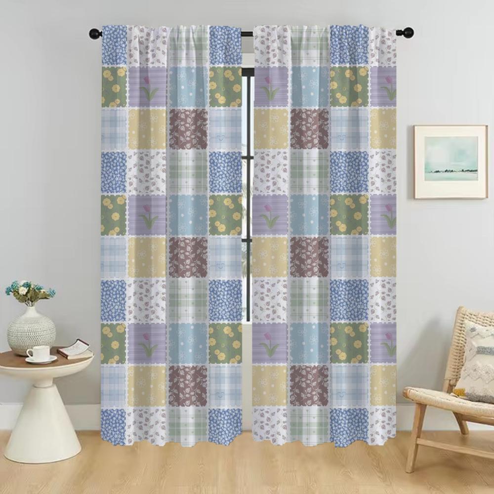 Splice Color Partition Kitchen Curtains for Living Room Home Interior Curtains 2 Pieces Shades Blackout Curtain Elegant Camera