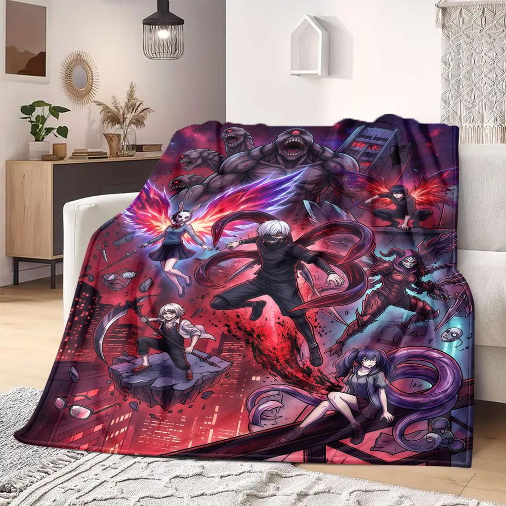 Tokyo Ghoul Deluxe Print Flannel Blanket, Cute Cartoon Pattern for Sofa Bed, Cozy Home Decorative Throw, Travel Use_LIAN