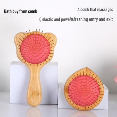 Cute Portable Scalp Massager & Hair Straightener: Wooden Air Cushion Comb with Steel Needle Teeth for Curly Hair